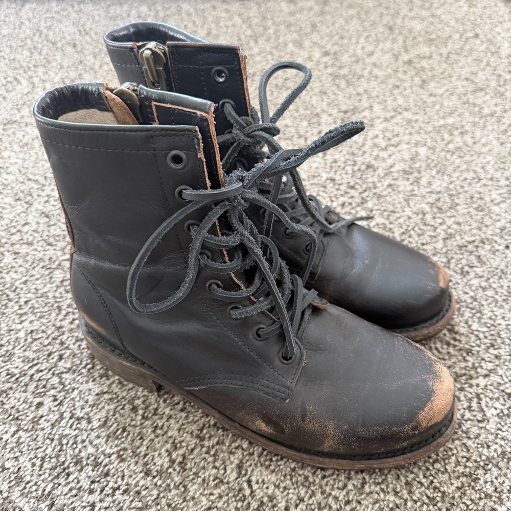 Rustic Freebird "Manchester" Dark Mahogany Brown Zip Combat Calf Boots 7